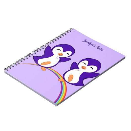 パープルペンギンかわいらしレインボーモノグラムキッズ ノートブック (左側)