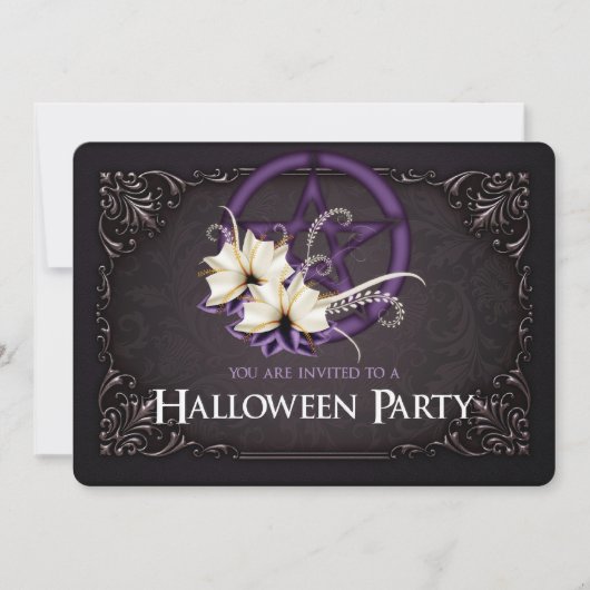 パープルペンタグラムハローウィンパーティ招待状 招待状 (正面)