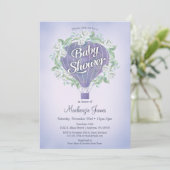 パープルホットエアバルーンベビーシャワー招待状 招待状 (スタンド正面)