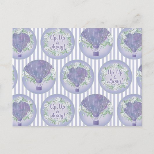 パープルホットエアバルーン – 薄紫ラベンダーストライプ製品 ポストカード (正面)
