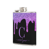 パープルホットピンクスパークルグリッタードリップスモノグラム フラスク (左)