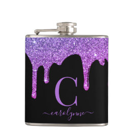 パープルホットピンクスパークルグリッタードリップスモノグラム フラスク