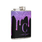 パープルホットピンクスパークルグリッタードリップスモノグラム フラスク (右)