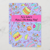 パープルホットピンクトゥイーンの12誕生日招待状 招待状 (正面/裏面)
