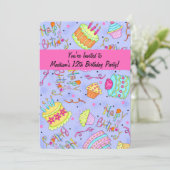 パープルホットピンクトゥイーンの12誕生日招待状 招待状 (スタンド正面)