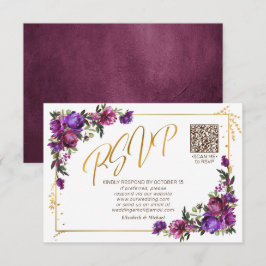 パープルホットピンクフローラ金ゴールドスクリプトQRコードRSVP 出欠カード