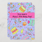 パープルホットピンク30th誕生日パーティの招待状 招待状 (正面/裏面)