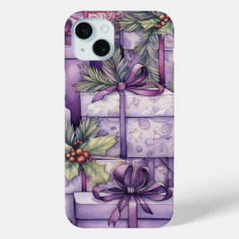 パープルホリデープレゼント iPhone 15 MINIケース