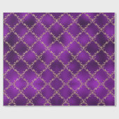 パープルホリデー金ゴールドグリッターダマスギフト ラッピングペーパー (フラット)