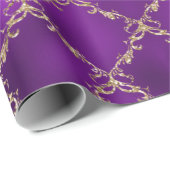 パープルホリデー金ゴールドグリッターダマスギフト ラッピングペーパー (ロールコーナー)