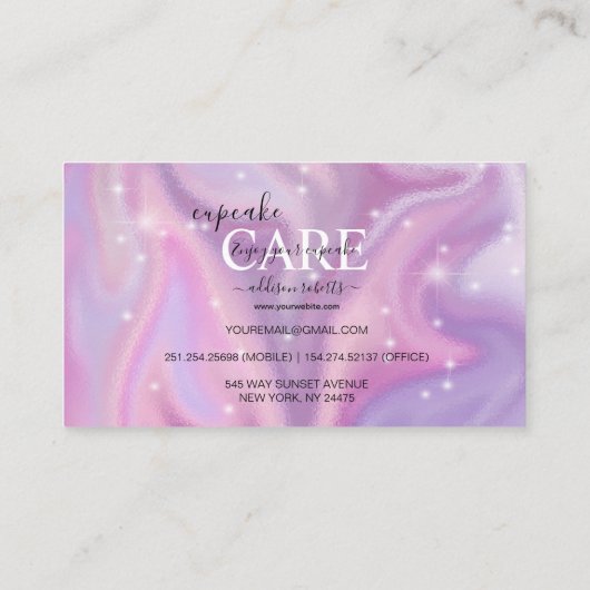 パープルホログラフィックエッセンシャルカップケ気にーキ 名刺 (裏面)