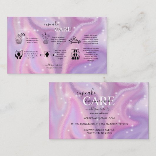 パープルホログラフィックエッセンシャルカップケ気にーキ 名刺 (正面/裏面)