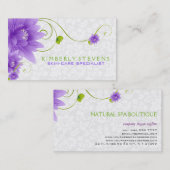 パープルホワイトおよびグリーンフローライラストレーション 名刺 (正面/裏面)