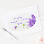 パープルホワイトおよびグリーンフローライラストレーション 楕円形シール (封筒)