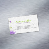 パープルホワイトおよびグリーンフローラデザイン マグネット名刺 (インサイチュ)