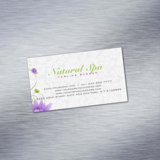 パープルホワイトおよびグリーンフローラデザイン マグネット名刺 (インサイチュ)