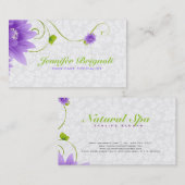 パープルホワイトおよびグリーンフローラデザイン 名刺 (正面/裏面)