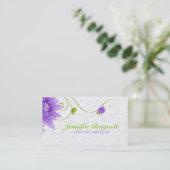 パープルホワイトおよびグリーンフローラデザイン 名刺 (スタンド正面)