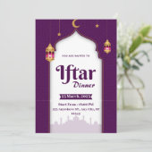 パープルホワイトと金ゴールドモダンイフタールディナー 招待状 (スタンド正面)