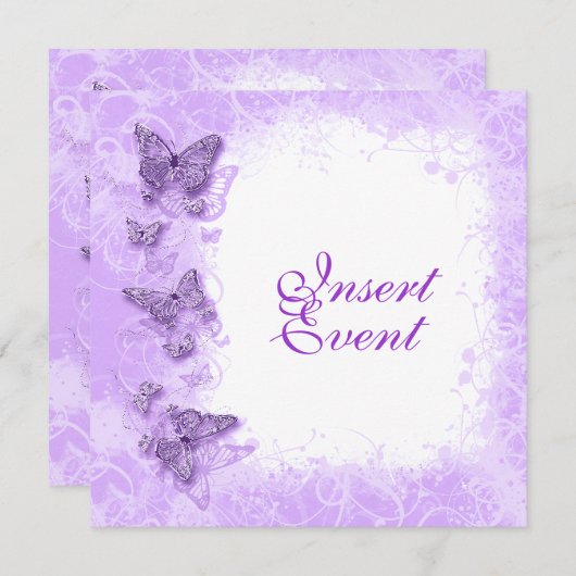 パープルホワイトの結婚記念日誕生日 招待状 (正面/裏面)