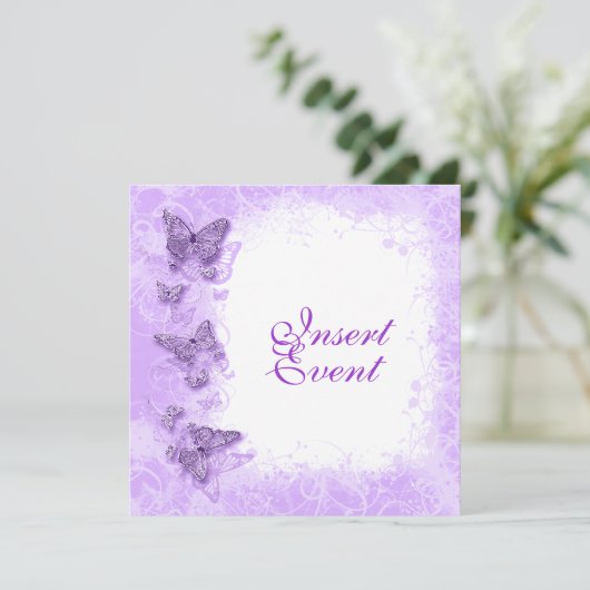 パープルホワイトの結婚記念日誕生日 招待状 (スタンド正面)