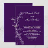 パープルホワイトの花模様の結婚式後招待状 招待状 (正面/裏面)