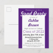 パープルホワイトはっきりしたグラードパーティー卒業 インビテーションポストカード (正面/裏面)