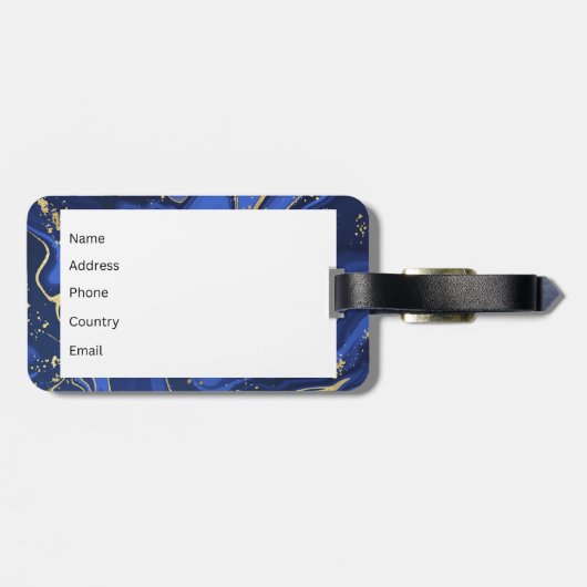 パープルホワイトアガテマーブル抽象芸術ミッドナイトブルー ラゲッジタグ (裏面横)