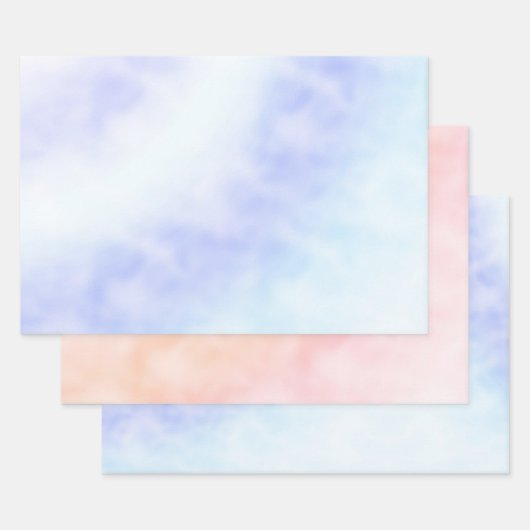 パープルホワイトアクアブルー絞り染め ラッピングペーパーシート (セット)