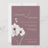 パープルホワイトオーキズイニシャル結婚フローラ 招待状 (正面)