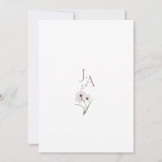 パープルホワイトオーキズイニシャル結婚フローラ 招待状 (裏面)