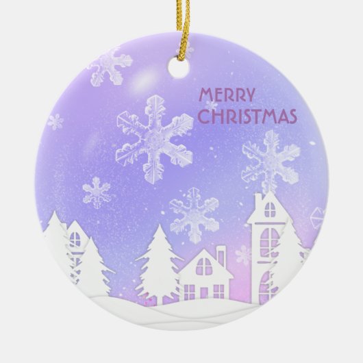 パープルホワイトクリスタルボール半透明スノーフレーク セラミックオーナメント (正面)
