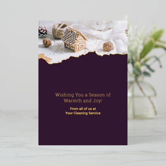 パープルホワイトクリスマスイメージフォイルホリデーカード 箔招待状 (立ち正面)