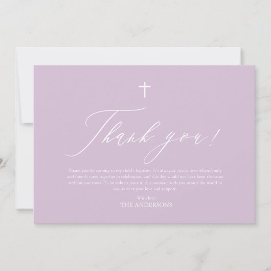 パープルホワイトクロスガールバプテスマサンキューカード 招待状 (正面)