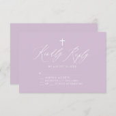 パープルホワイトクロスガールバプテスマRSVPカード 出欠カード (正面/裏面)