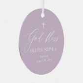 パープルホワイトクロスフォトガールバプテスマオーナメント メタルオーナメント (正面右)