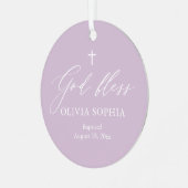 パープルホワイトクロスフォトガールバプテスマオーナメント メタルオーナメント (正面左)