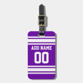 パープルホワイトサッカーストライプ名前をカスタムする番号 ラゲッジタグ (正面縦)