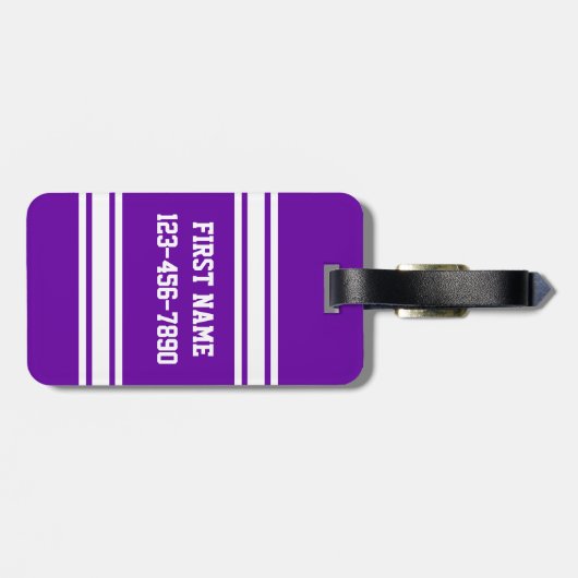 パープルホワイトサッカーストライプ名前をカスタムする番号 ラゲッジタグ (裏面横)