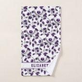 パープルホワイトサッカーパーソナライズされた卒業式 バスタオルセット (ハンドタオル)