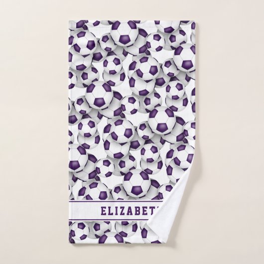 パープルホワイトサッカーパーソナライズされた卒業式 バスタオルセット (ハンドタオル)