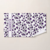 パープルホワイトサッカーパーソナライズされた卒業式 バスタオルセット (ハンドタオル)