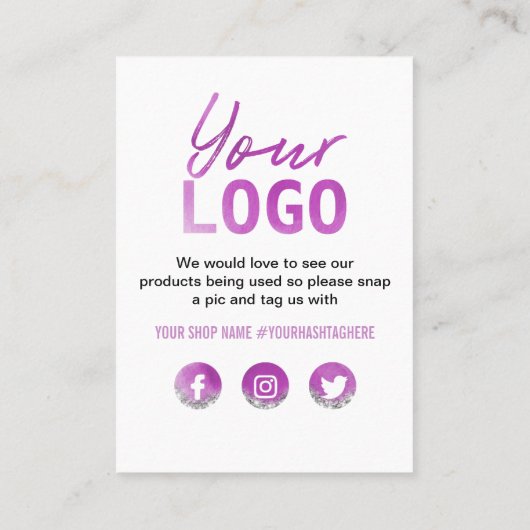 パープルホワイトシルバーグリッターありがとう割引 名刺 (裏面)