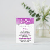 パープルホワイトシルバーグリッターありがとう割引 名刺 (スタンド正面)