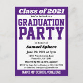 パープルホワイトスクールカラーズ卒業招待状 案内ポストカード (正面)