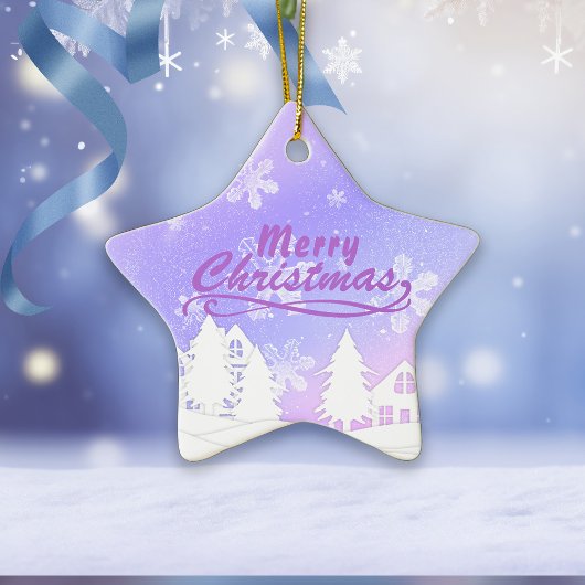 パープルホワイトスノーハウスクリスマスニューイヤー セラミックオーナメント