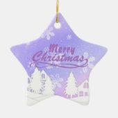 パープルホワイトスノーハウスクリスマスニューイヤー セラミックオーナメント (正面)