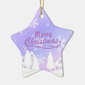 パープルホワイトスノーハウスクリスマスニューイヤー セラミックオーナメント (左)