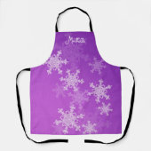 パープルホワイトスノーフレーク ミニマリストクリスマスネーム エプロン (正面)
