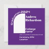 パープルホワイトタイポグラフィアーチ卒業フラットカード 案内状 (正面)